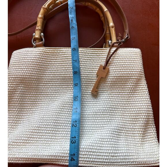 Fossil Woven Bag Bamboo Handle Crossbody Nautical Style Purse - Picture 3 of 8